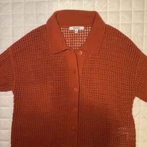 Madewell Orange Knit Button-Up Shirt